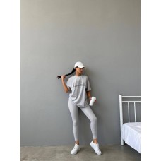 Бомбезный женскай костюм с накатом футболка+лосины серый