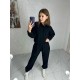 Костюм-двойка кофта с воротником и свободные штаны вельвет Вафля черный