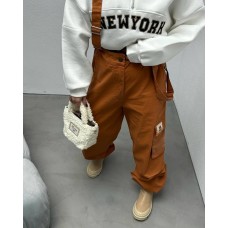 костюм (джинсовые брюки+свитшот накат) терракот + белый