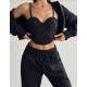 Комфортный костюм (худи oversize на молнии+топ с чашками+свободные брюки) черный