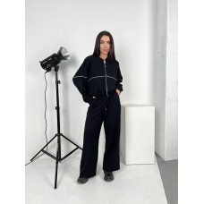Теплый костюм из тринитки (кофта на молнии с кантом+свободные брюки) черный