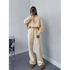 Женский костюм (прямые брюки+кофта на молнии) двухнитка бежевый