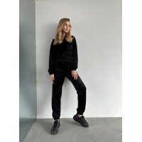 Плюшевый костюм (укороченная кофточка на молнии+брюки джоггеры) черный