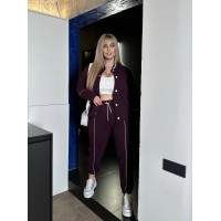 костюм для прогулок (брюки+кофта на пуговицах воротник стойка) марсала