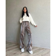 Хитовые леопардовые брюки пояс на резинке шоколад