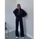 Женский костюм (прямые брюки+кофта на молнии) двухнитка черный