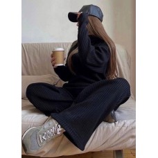 Костюм кофта+брюки в рубчик черный