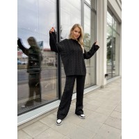 Трикотажный костюм oversize  (свитер+ широкие брюки с высокой посадкой на талии) черный