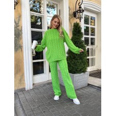 Трикотажный костюм oversize  (свитер+ широкие брюки с высокой посадкой на талии) зеленый