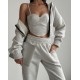 Комфортный костюм (худи oversize на молнии+топ с чашками+свободные брюки) меланж