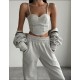 Комфортный костюм (худи oversize на молнии+топ с чашками+свободные брюки) меланж