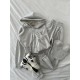 Комфортный костюм (худи oversize на молнии+топ с чашками+свободные брюки) меланж