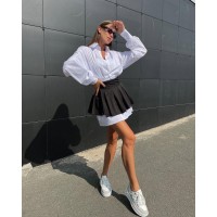 двойка рубашка и мини юбка черно-белый