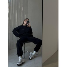 Стильный теплый базовый костюм на каждый день черный