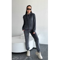 Мягкий уютный теплый плюшевый костюмчик худи и штаны графит