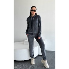 Мягкий уютный теплый плюшевый костюмчик худи и штаны графит