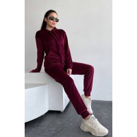 Мягкий уютный теплый плюшевый костюмчик худи и штаны бордо