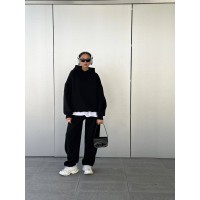 Женский костюм оверсайз из серии FAMILY LOOK трехнитка на флисе +двойной капюшон черный
