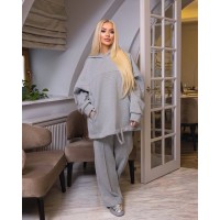 Теплый костюм Худи оверсайз удлиненный+Брюки палаццо с отсроченными стрелками серый