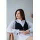 Комплект двойка (рубашка удлиненная+жилетка на пуговицах на бретелях) черно-белый