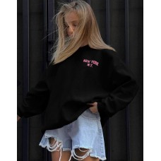 Теплый удлиненный свитшот OVERSIZE с трендовой надписью черный