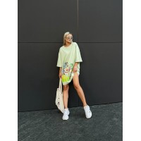 Платье-футболка свободный крой oversize с принтом Фисташка