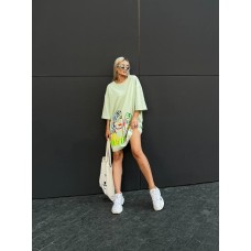 Платье-футболка свободный крой oversize с принтом Фисташка