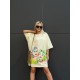 Платье-футболка свободный крой oversize с принтом Кремовый