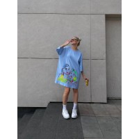 Платье-футболка свободный крой oversize с принтом Голубой