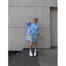 Платье-футболка свободный крой oversize с принтом Голубой
