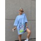 Платье-футболка свободный крой oversize с принтом Голубой