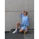 Платье-футболка свободный крой oversize с принтом Голубой
