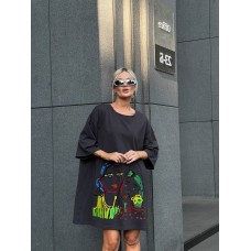 Платье-футболка свободный крой oversize с принтом Графит