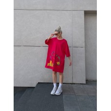Платье-футболка свободный крой oversize с принтом Малина