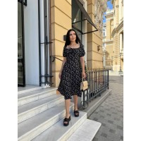 Летнее платье по спинке просроченная резинка черный-листочки