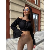 Топ из натуральной ткани с длинным рукавом черный