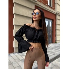 Топ из натуральной ткани с длинным рукавом черный