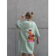 Футболка-платье oversize с качественным принтом Дональд Дак фисташка