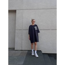 Футболка-платье oversize с качественным принтом Дональд Дак графит