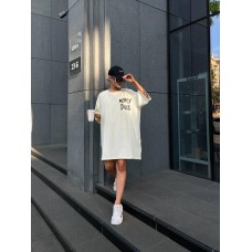 Футболка-платье oversize с качественным принтом Дональд Дак кремовый