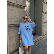 Футболка-платье oversize с качественным принтом Дональд Дак голубой