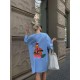 Футболка-платье oversize с качественным принтом Дональд Дак голубой