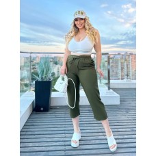 Стильные Легкие укороченные льняные брюки хаки