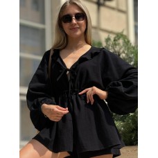 Женственный Нереально воздушный Костюм 2ка рубашка+шорты черный