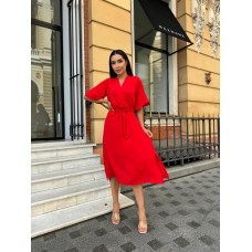 Легкое невесомое платье с разрезами креп жатка красный
