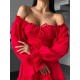 Невероятно нежное и легкое короткое платье с длинным рукавом красный