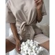 легкий костюмчик оверсайз с завязками под грудью бежевый