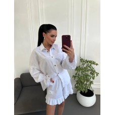 Легкий стильный костюм рубашка+шорты с рюшами белый