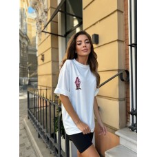 Летний костюм (футболка с ярким накатом+велосипедки) молочный+черный