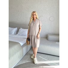 Комфортное платье-рубашка на жаркое лето с воланом по низу лен бежевый